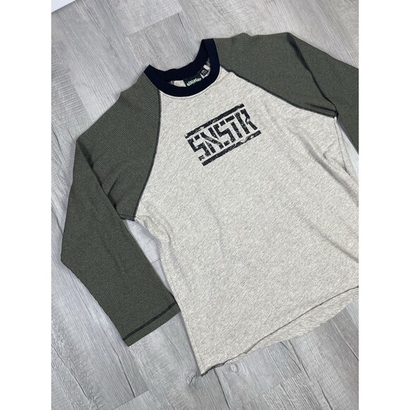 Vtg Y2K Thermal Shirt Mens 2XL BrownCross SNSTR Cyber Grunge Punk Waffle U - Picture 2 of 9